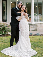 Elegant Off-shoulder 3/4 Sleeve With Train Lace Popular Long Bridal Dress, Wedding Dresses, CPD191