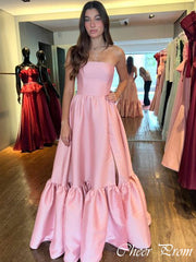 Elegant Pink Strapless Pleats A-Line Popular Maxi Long Party Prom Dresses, FM588