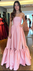 Elegant Pink Strapless Pleats A-Line Popular Maxi Long Party Prom Dresses, FM588