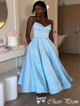 Elegant Baby Blue Sweetheart Spaghetti Strap A-Line Popular Maxi Long Party Prom Dresses, FM587