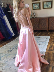 Elegant Pink Halter Pleats A-Line Popular Maxi Long Party Prom Dresses, FM589