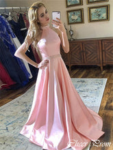 Elegant Pink Halter Pleats A-Line Popular Maxi Long Party Prom Dresses, FM589