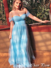 Elegant Baby Blue Off Shoulder Sweetheart A-Line Popular Maxi Long Party Prom Dresses, FM600