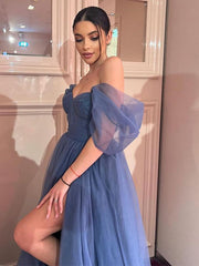 Elegant Purple Sweetheart Off Shoulder Mermaid Side Slit Sleeveless Popular Maxi Long Party Prom Dresses, FM626