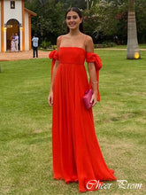 Elegant Red Off Shoulder A-Line Sleeveless Popular Maxi Long Party Prom Dresses, FM616