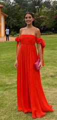 Elegant Red Off Shoulder A-Line Sleeveless Popular Maxi Long Party Prom Dresses, FM616