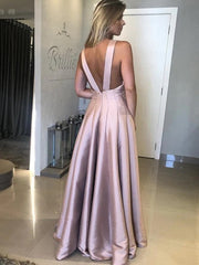 Elegant Purple V-neck A-Line Sleeveless Popular Maxi Long Party Prom Dresses, FM629