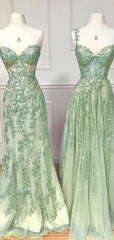 Elegant Green Mermaid A-Line Lace Popular Maxi Long Evening Gowns, Formal, Birthday Party, FM436