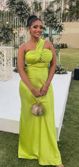 Elegant Lime Green Mermaid One Shoulder Popular Maxi Long Evening Gowns, Formal, Birthday Party, FM437
