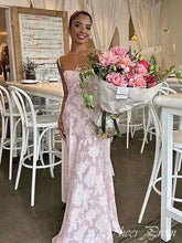 Elegant Pink Mermaid Spaghetti Strap Lace Popular Maxi Long Evening Gowns, Formal, Birthday Party, FM447