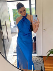 Cute Halter Mermaid Sleeveless Popular Maxi Long Party Prom Dresses, FM633