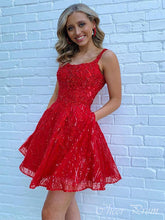 Elegant Red A-Line Mermaid Square Lace Popular Short Homecoming Prom Dress, CPH258