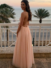 Elegant Pink A-Line Spaghetti Strap Lace Popular Maxi Long Evening Gowns, Formal, Birthday Party, FM458