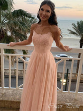 Elegant Pink A-Line Spaghetti Strap Lace Popular Maxi Long Evening Gowns, Formal, Birthday Party, FM458