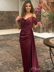 Charming Mermaid Cowl Off-shoulder Spaghetti Straps Long Evening Gowns, Formal Evening Gowns, Birthday Party, FM402