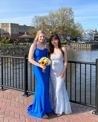 Elegant Royal Blue Mermaid Spaghetti Straps Sleeveless Side Slit Maxi Long Party Prom Dresses, Evening Gowns, FM348