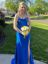Elegant Royal Blue Mermaid Spaghetti Straps Sleeveless Side Slit Maxi Long Party Prom Dresses, Evening Gowns, FM348