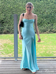 Elegant Baby Blue Mermaid Spaghetti Strap Popular Maxi Long Evening Gowns, Formal, Birthday Party, FM478