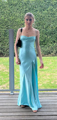 Elegant Baby Blue Mermaid Spaghetti Strap Popular Maxi Long Evening Gowns, Formal, Birthday Party, FM478