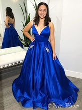 Elegant Blue A-Line Spaghetti Strap Backless Popular Maxi Long Evening Gowns, Formal, Birthday Party, FM480