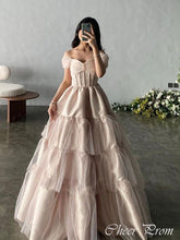 Elegant Pink A-Line Off-Shoulder Popular Maxi Long Evening Gowns, Formal, Birthday Party, FM488