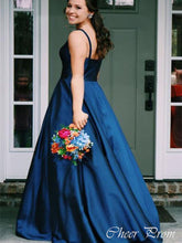 Elegant Blue A-Line Spaghetti Strap Popular Maxi Long Evening Gowns, Formal, Birthday Party, FM489