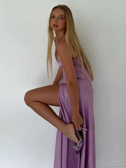 Elegant Purple Mermaid Spaghetti Strap Side Slit Popular Maxi Long Party Prom Dresses,Evening Dress Online, FM514