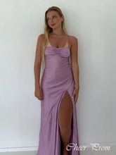 Elegant Purple Mermaid Spaghetti Strap Side Slit Popular Maxi Long Party Prom Dresses,Evening Dress Online, FM514
