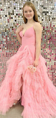 Elegant Pink A-Line Sweetheart Side Slit Popular Maxi Long Party Prom Dresses,Evening Dress Online, FM521