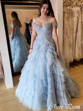 Elegant Baby Blue A-Line Off Shoulder Popular Maxi Long Party Prom Dresses,Evening Dress Online, FM526