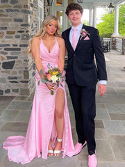 Cute Pink Spaghetti Strap Mermaid Side Slit Popular Maxi Long Party Prom Dresses,Evening Dress Online, FM532