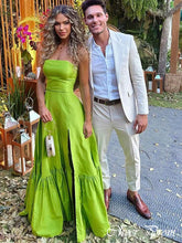 Elegant Lime Green Strapless A-line Side Slit Popular Maxi Long Party Prom Dresses,Evening Dress Online, FM537