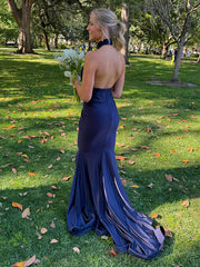 Elegant Blue Halter Mermaid Popular Maxi Long Party Prom Dresses,Evening Dress Online, FM545