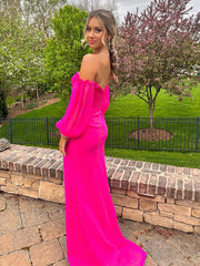 Elegant Pink Off Shoulder Mermaid Side Slit Popular Maxi Long Party Prom Dresses,Evening Dress Online, FM547