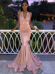 Elegant Pink V-Neck Mermaid Popular Maxi Long Party Prom Dresses,Evening Dress Online, FM552