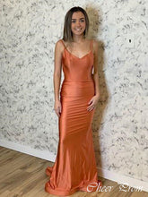 Elegant Orange Spaghetti Strap Mermaid Popular Maxi Long Party Prom Dresses,Evening Dress Online, FM549