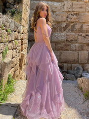 Elegant Purple Spaghetti Strap A-Line Popular Maxi Long Party Prom Dresses,Evening Dress Online, FM563