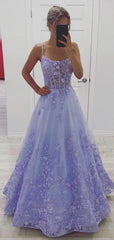 Elegant Lilac A-Line Spaghetti Straps Applique Sequin Maxi Long Party Prom Dresses,Evening Gowns,FM97