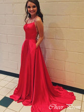 Elegant Red Spaghetti Strap A-Line Popular Maxi Long Party Prom Dresses, FM570