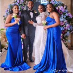 Elegant Royal Blue Mermaid One Shoulder Sleeveless Cheap Popular Long Wedding Party Bridesmaid Dresses Online, CP196