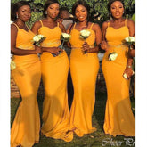 Charming Yellow Mermaid Sweetheart Spaghetti Straps Lace Cheap Popular Long Wedding Party Bridesmaid Dresses Online, CP217