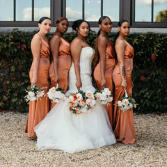 Charming Mermaid Spaghetti Straps V Neck Side Slit Cheap Popular Long Wedding Party Bridesmaid Dresses Online, CP256