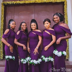 Elegant Purple Mermaid Off Shoulder Popular Cheap Long Wedding Party Bridesmaid Dresses Online,CP71