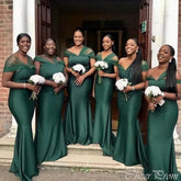 Elegant Emerald Green Mermaid Off Shoulder Popular Cheap Long Wedding Party Bridesmaid Dresses Online, CP92