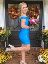 Charming Blue Off Shoulder Strapless Sleeveless Popular Short Homecoming Prom Dress, CPH151