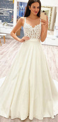 Elegant Spaghetti Straps V Neck Sleeveless Lace Popular Long Bridal Dress, Wedding Dresses, CPD132