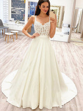 Elegant Spaghetti Straps V Neck Sleeveless Lace Popular Long Bridal Dress, Wedding Dresses, CPD132