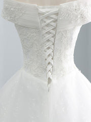 Elegant Off Shoulder V Neck Lace Up Applique Popular Bridal Long Wedding Dresses, CPD020