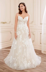 Elegant Spaghetti Straps V Neck Lace Applique Bridal Dress, Wedding Dresses, CPD029