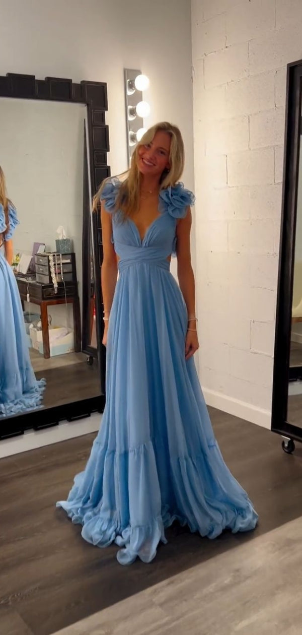 Elegant  V-neck A-Line Sleeveless Popular Maxi Long Party Prom Dresses, FM630